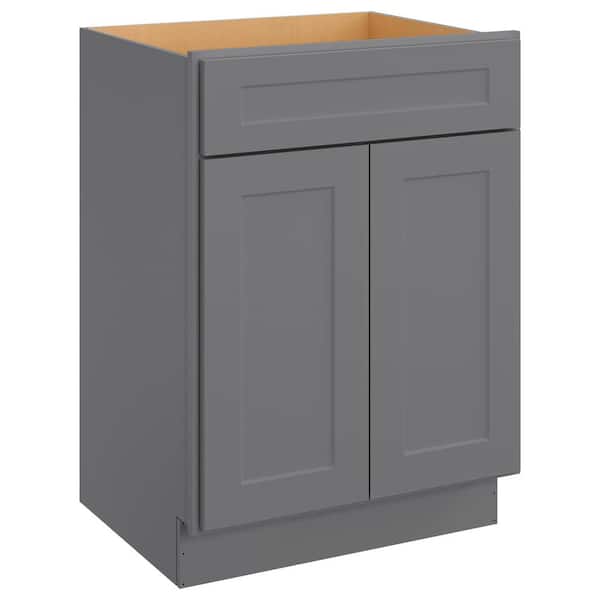 HOMEIBRO 27 in. W x 21 in. D x 34.5 in. H in Shaker Grey Plywood Ready to Assemble Floor Vanity Sink Base Kitchen Cabinet