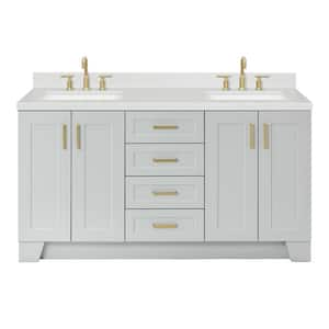 Taylor 66.25 in. W x 22 in. D x 36 in. H Double Sink Freestanding Bath Vanity in Grey with Carrara Quartz Top