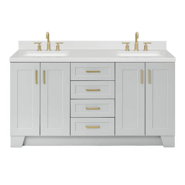Taylor 66 in. Double Sink Freestanding Bathroom Vanity in Gray with Carrara White Quartz Top