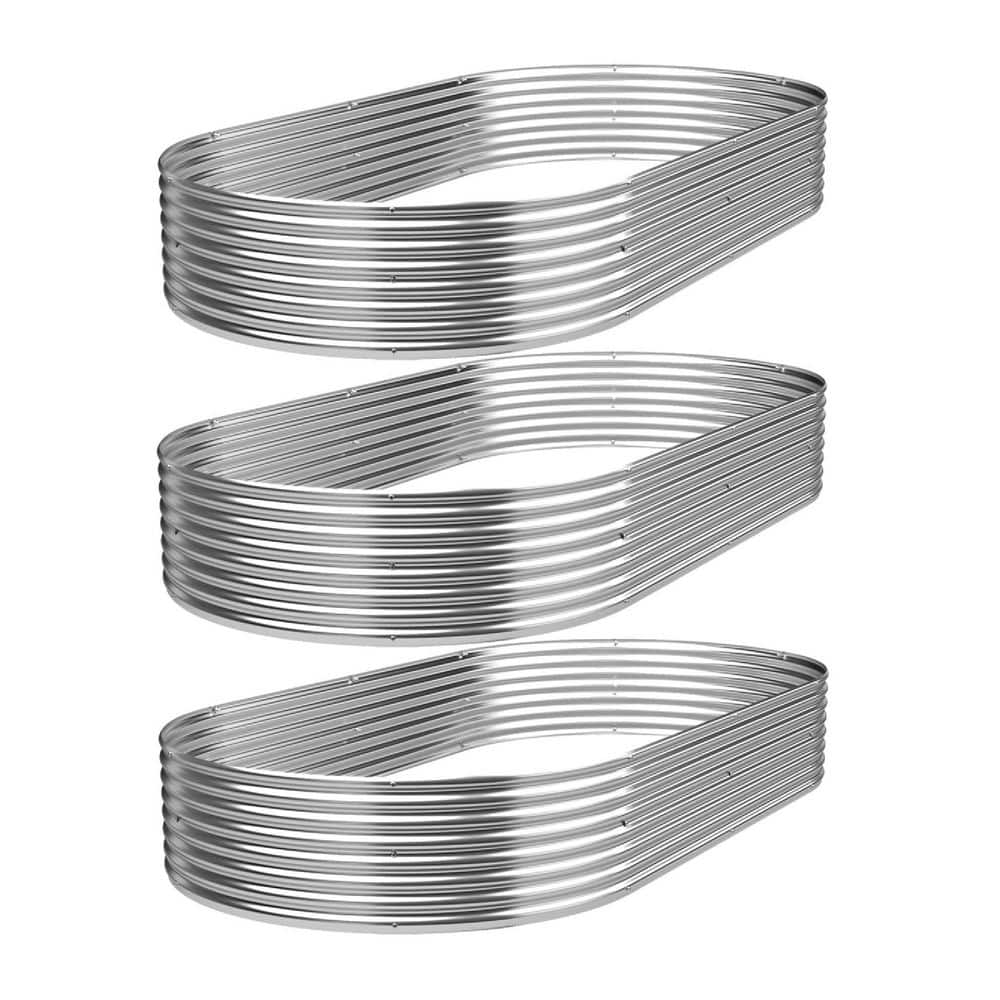 46 in. x 20 in. Silver Finish Steel Oval Galvanized Raised Garden Bed w/ Dr