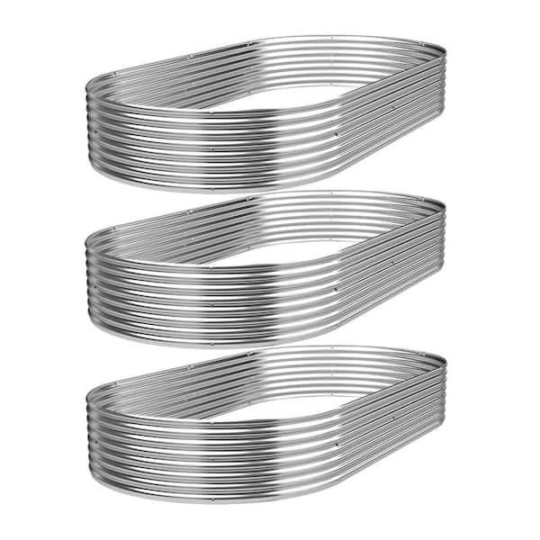 46 in. x 20 in. Silver Finish Steel Oval Galvanized Raised Garden Bed w/ Drainage Hole Above Ground Garden Box (3-Pack)