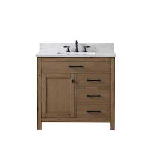 Jasper 36 in. W x 22 in. D Bath Vanity in Textured Natural with Engineered Stone Top in Carrara White with White Sink