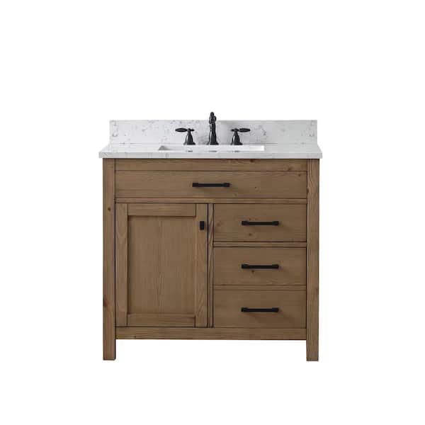 Jasper 36 in. W x 22 in. D Bath Vanity in Textured Natural with Engineered Stone Top in Carrara White with White Sink
