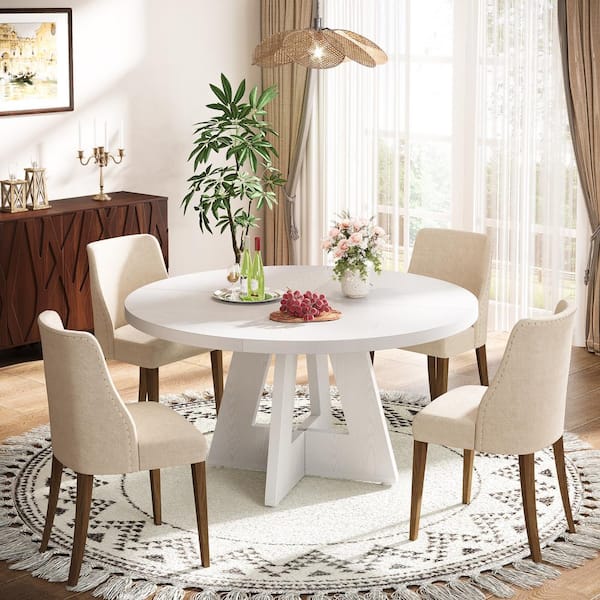 BYBLIGHT Roesler Modern White Wood 47 Legs Round Dining