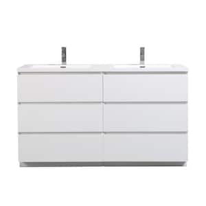 Cascade 59 in. W x 19.5 in. D x 34.2 in. H Double Sink Bath Vanity in White with White Resin Top