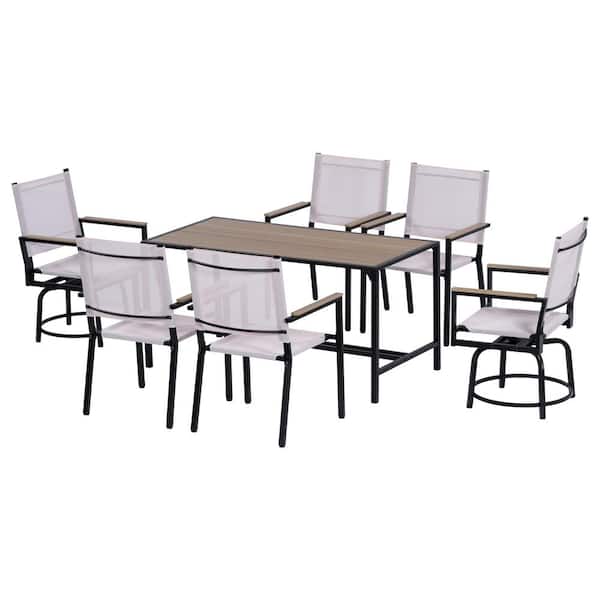 Unbranded 7-Piece Metal Outdoor Dining Set with 2-Swivel Chairs, Weather Resistance, Wood Plastic Component, Al Fresco Dining Set