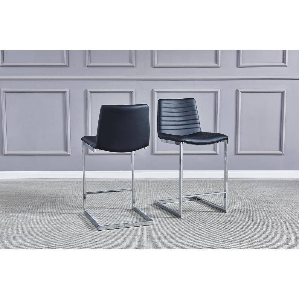 Sleek Black Faux Leather Counter Stools with Stainless Steel Base (Set of 2)