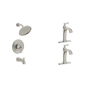 Rumson Single Hole Bathroom Faucet Set and SingleHandle 3-Spray Tub and Shower Faucet in Brushed Nickel (Valve Included)