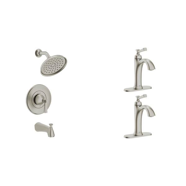 American Standard Rumson Single Hole Bathroom Faucet Set and SingleHandle 3-Spray Tub and Shower Faucet in Brushed Nickel (Valve Included)