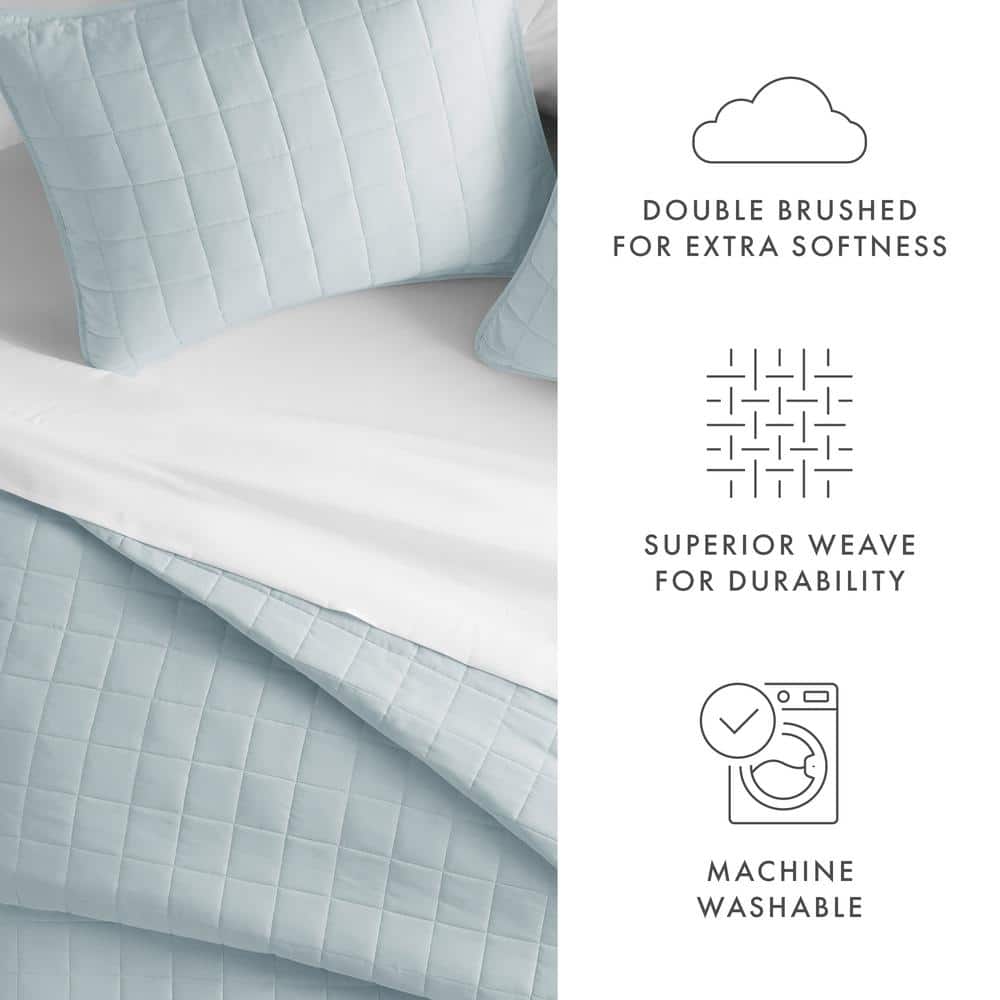 Pale Blue King Microfiber Quilted Coverlet Set