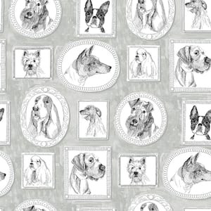 Pup Portraits Silver Vinyl Peel and Stick Wallpaper Roll ( Covers 30.75 sq. ft. )