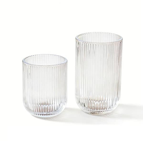 Numhew 8-Piece Ribbed Drinking Glasses, 12 oz. and 10 oz. Rocks Drinking Glasses for Wedding, Party, Christmas Gift, Clear