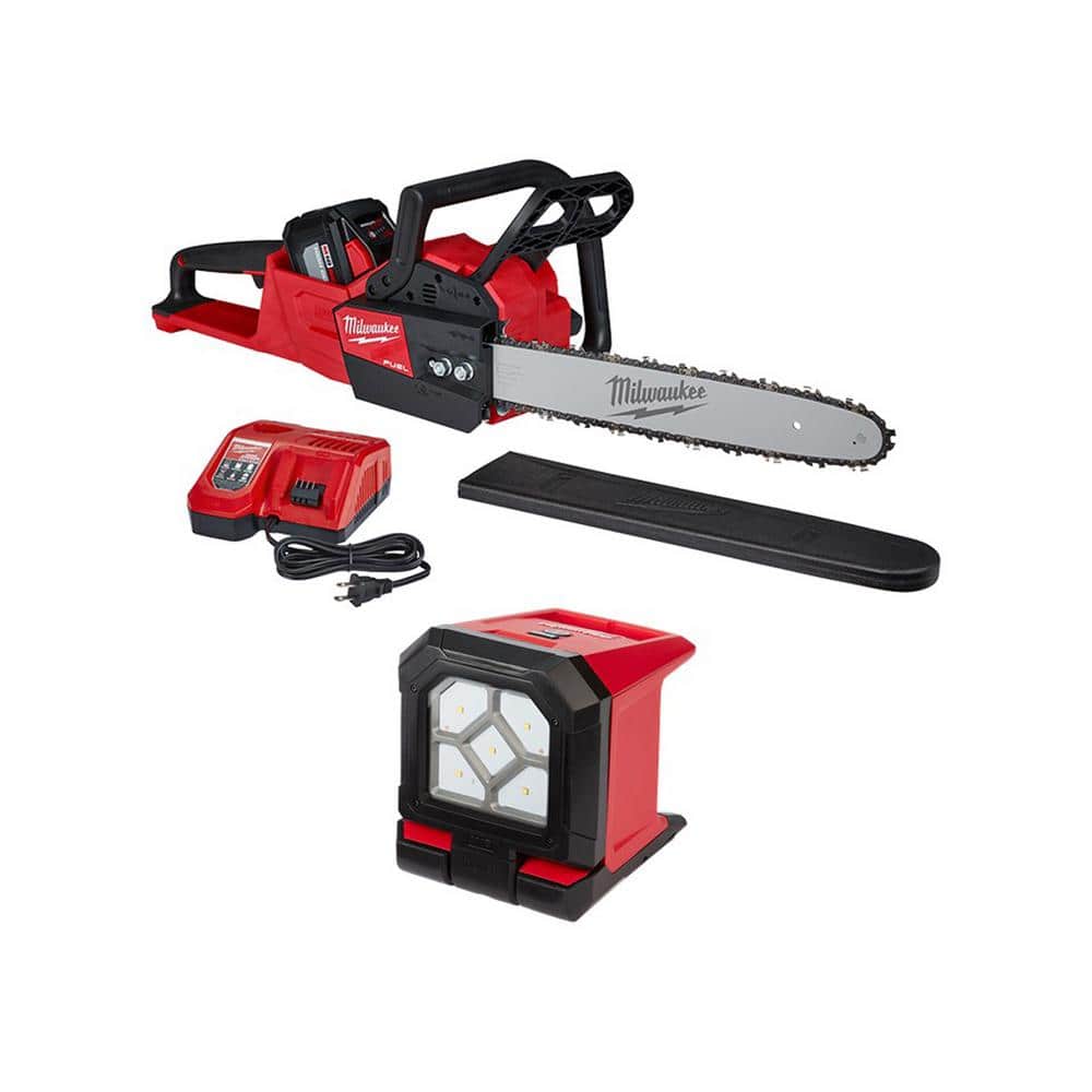 Milwaukee M18 FUEL 16 in. 18-Volt Lithium-Ion Brushless Electric Battery Chainsaw Kit & LED Flood Light Combo Kit(2-Tool) -  2727-21-2365-20