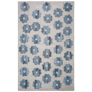 Abstract Gray/Blue 4 ft. x 6 ft. Floral Area Rug