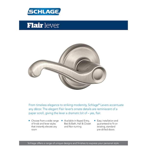 Polished Brass/Polished Chrome Your Other Warehouse 476725 Schlage Lock Company F40 FLA 605 625 LH Schlage Flair Left Hand Privacy Lever 