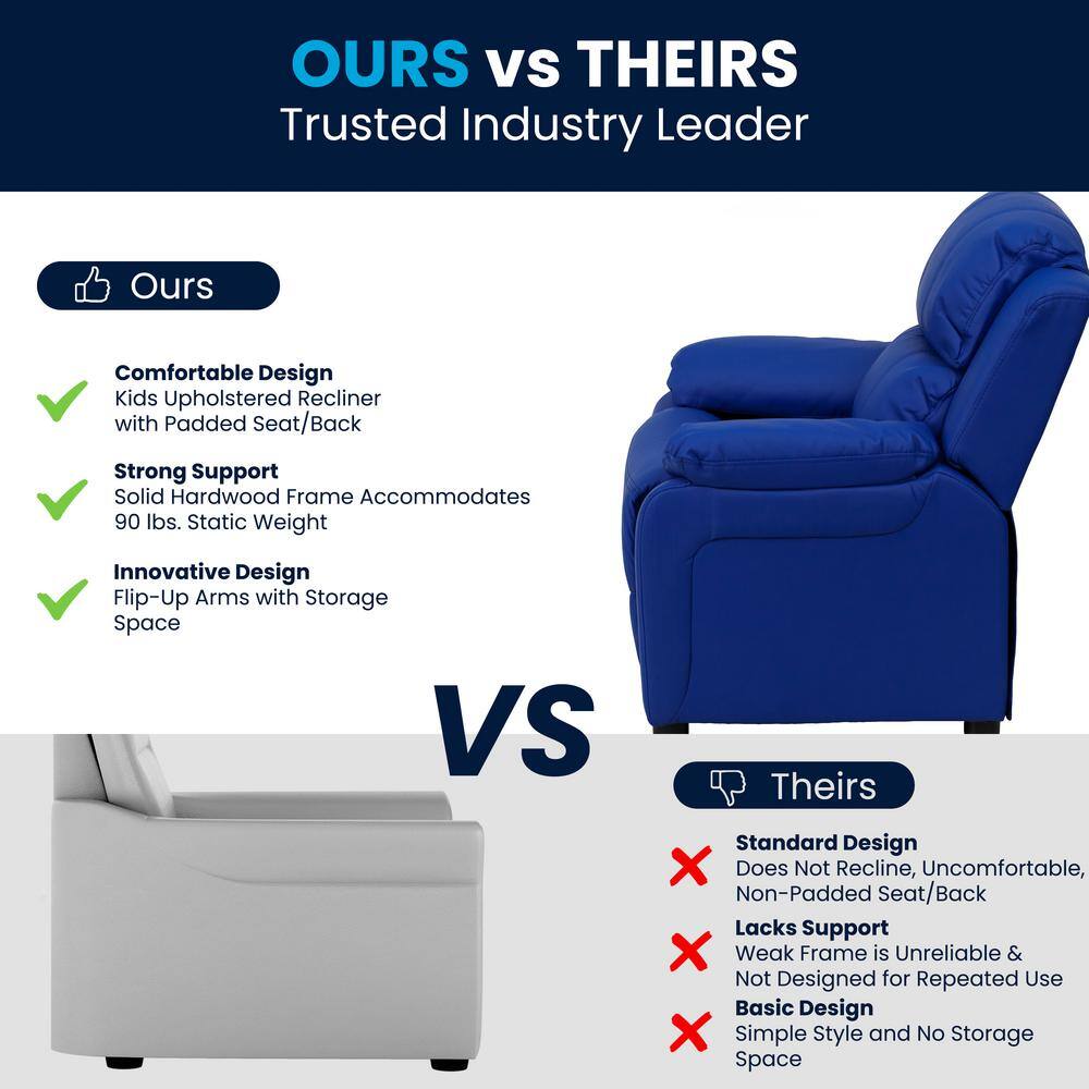 Cozy Spot Child-Sized Recliner with Storage Arms in Black Microfiber