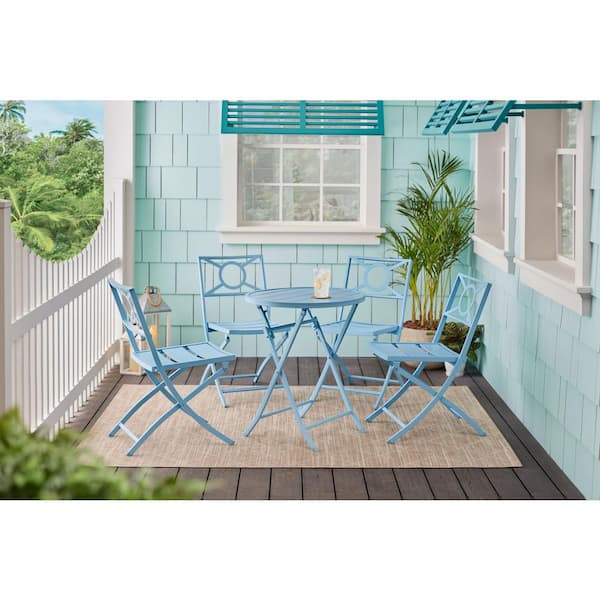 Surf Blue Round Metal Folding Outdoor Bistro Table