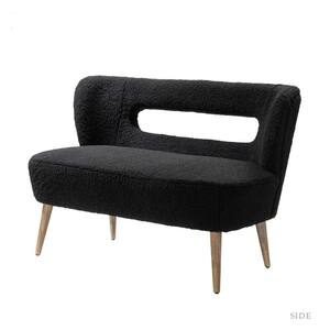 Irvington Lambskin Sherpa 45 in. Retro Color Legs Black Polyester 2-Seats Loveseats with Wood Base