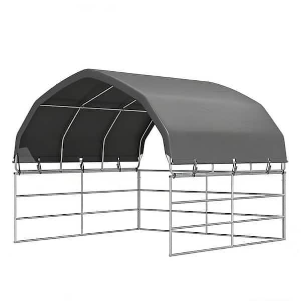 Farmstead 12 ft. x 12 ft. Light Gray Heavy-Duty Round Livestock Corral Shelter and Canopy Kit