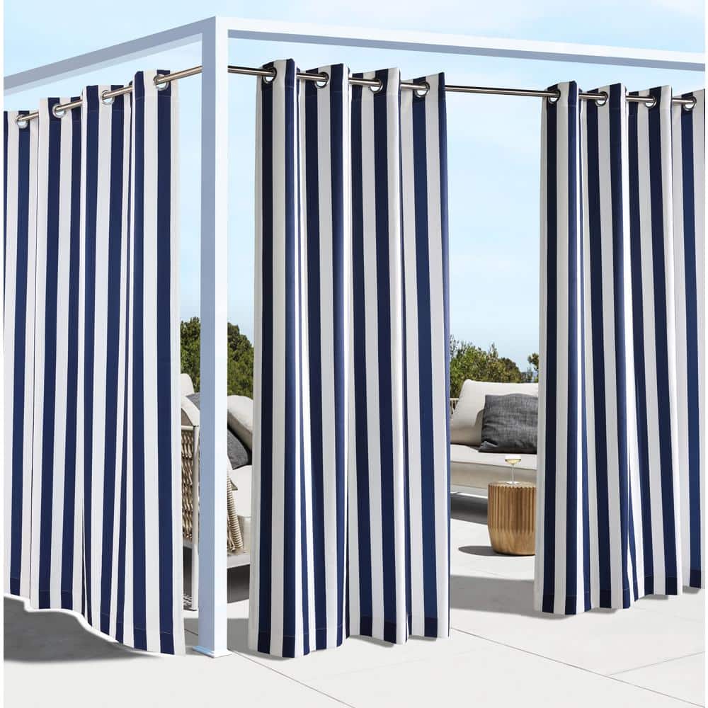 Navy Striped Outdoor Grommet Room, Navy Stripe Curtains