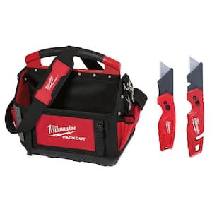 15 in. PACKOUT Tote with Fastback Folding Utility Knife Set (2-Pack)