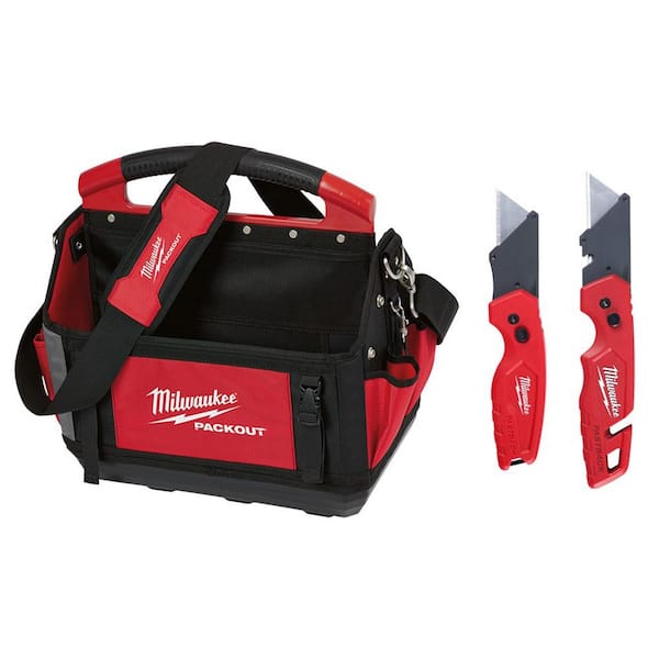 Milwaukee 15 in. PACKOUT Tote with Fastback Folding Utility Knife Set (2-Pack)