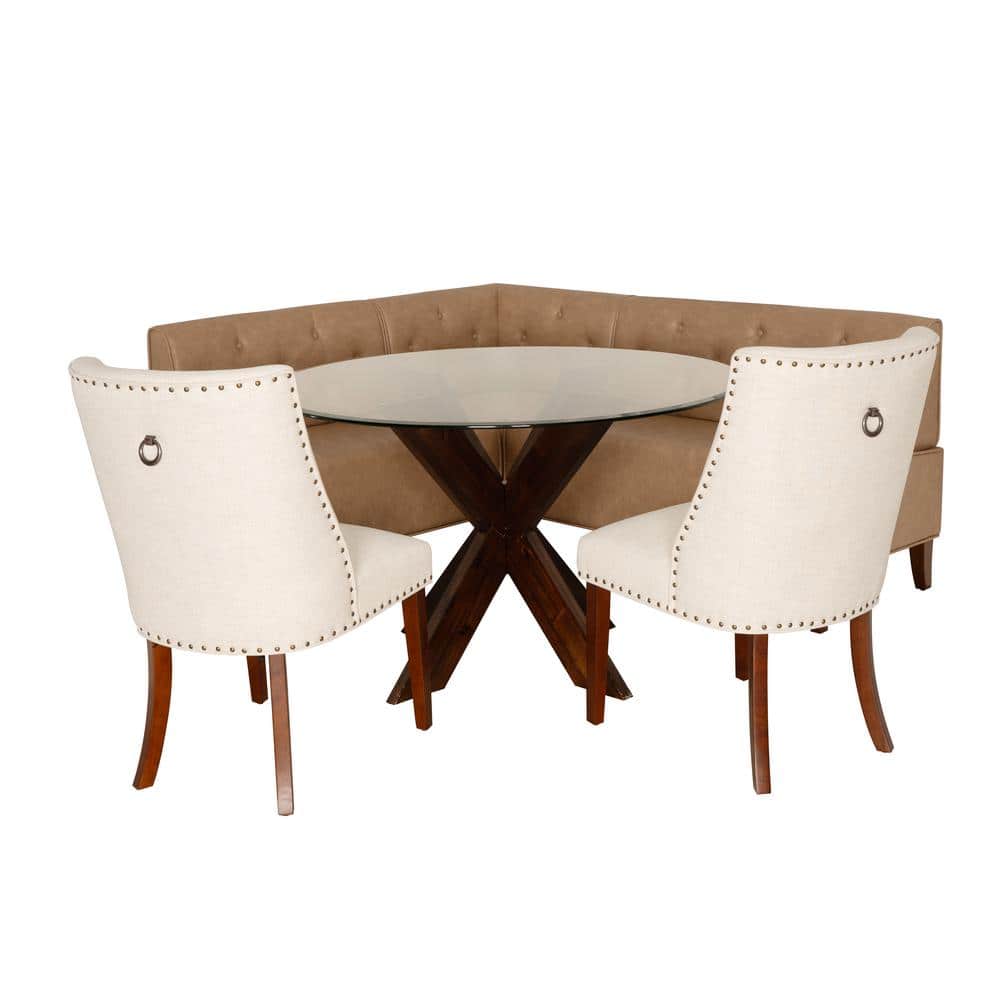Trapp Tan 4-Piece Nook Round Espresso Glass Top Dining Room Set Seats 6 price history on PriceWatchPro