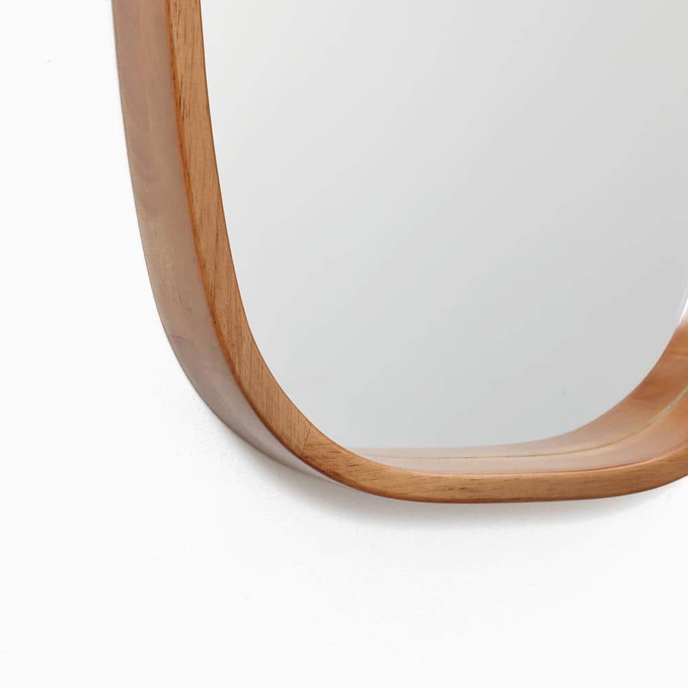 Natural Rubberwood Frame Rounded Rectangle Wall Mirror
