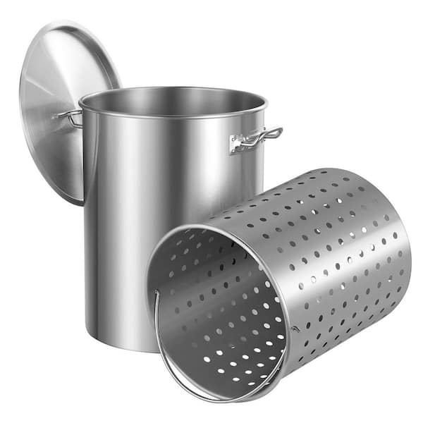 36 qt. Stainless Steel Stockpot, Heavy Duty Cookware with Basket, Lid and Handle, Commercial Grade for Steaming, Boiling