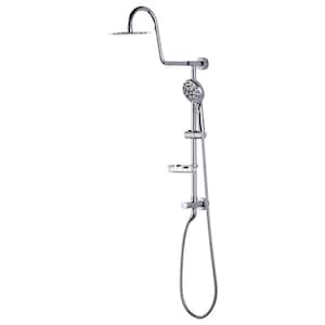 7-Spray 8 in. 1.8GPM Elegant Double Shower Head and Handheld Shower Head with Adjustable Soap Bracket in Chrome