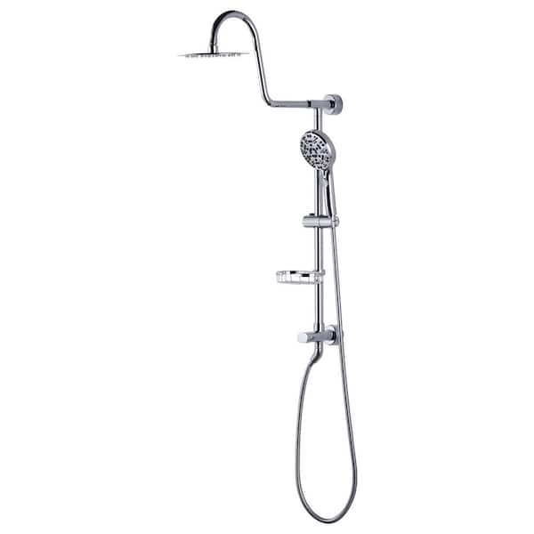IVIGA 7-Spray 8 in. 1.8GPM Elegant Double Shower Head and Handheld Shower Head with Adjustable Soap Bracket in Chrome
