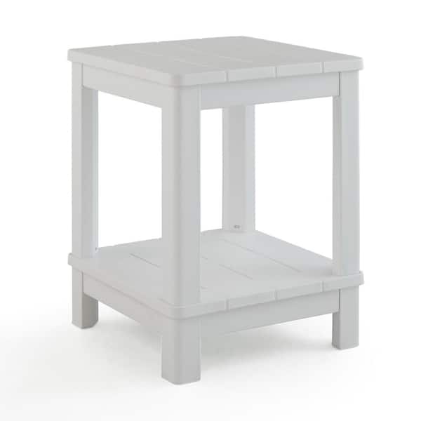 Keter Deluxe 20 in. Resin White Square Patio Side Table With Storage
