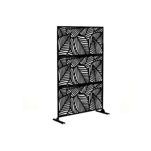 Unbranded 6.5 ft. H x 4 ft. W Laser Cut Metal Privacy Screen in Black, 3 panels