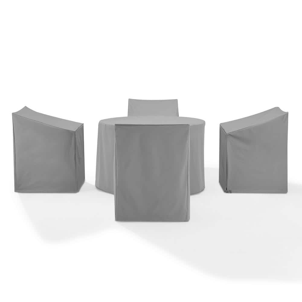 Gray Heavy-Duty Vinyl 5-Piece Round Outdoor Dining Furniture Cover Set