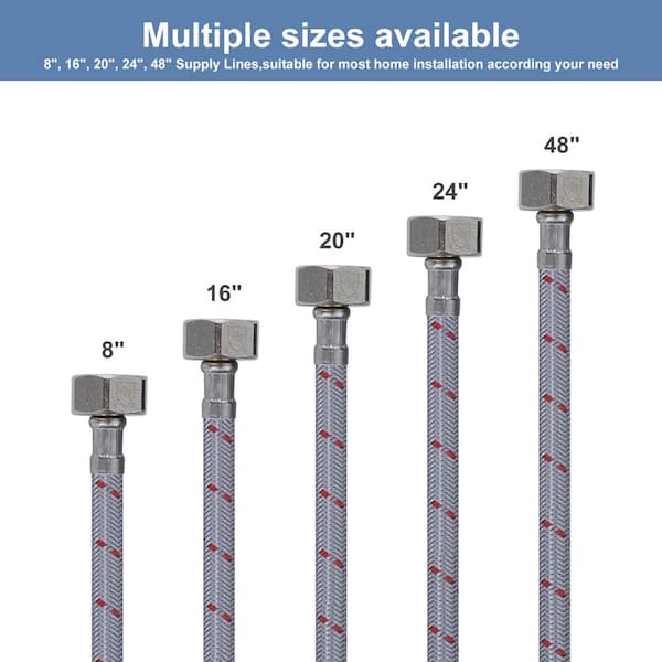 ARCORA Bathroom Kitchen Faucet Hose, Braided Nylon Cupc Supply Lines 3/8" Female Compression Thread × M10 Male Connector (1 Pair - View #2
