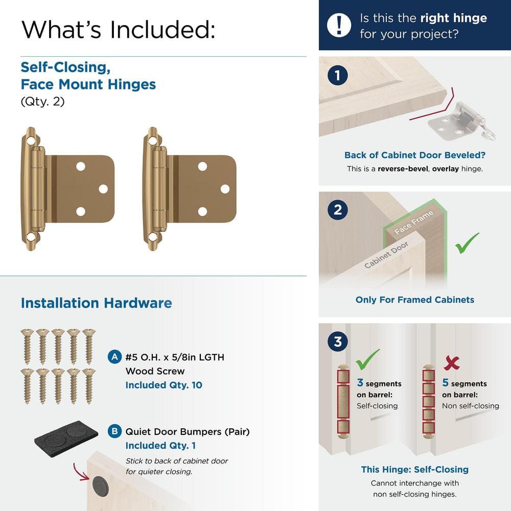 Champagne Bronze Variable Overlay Self Closing Cabinet Hinges