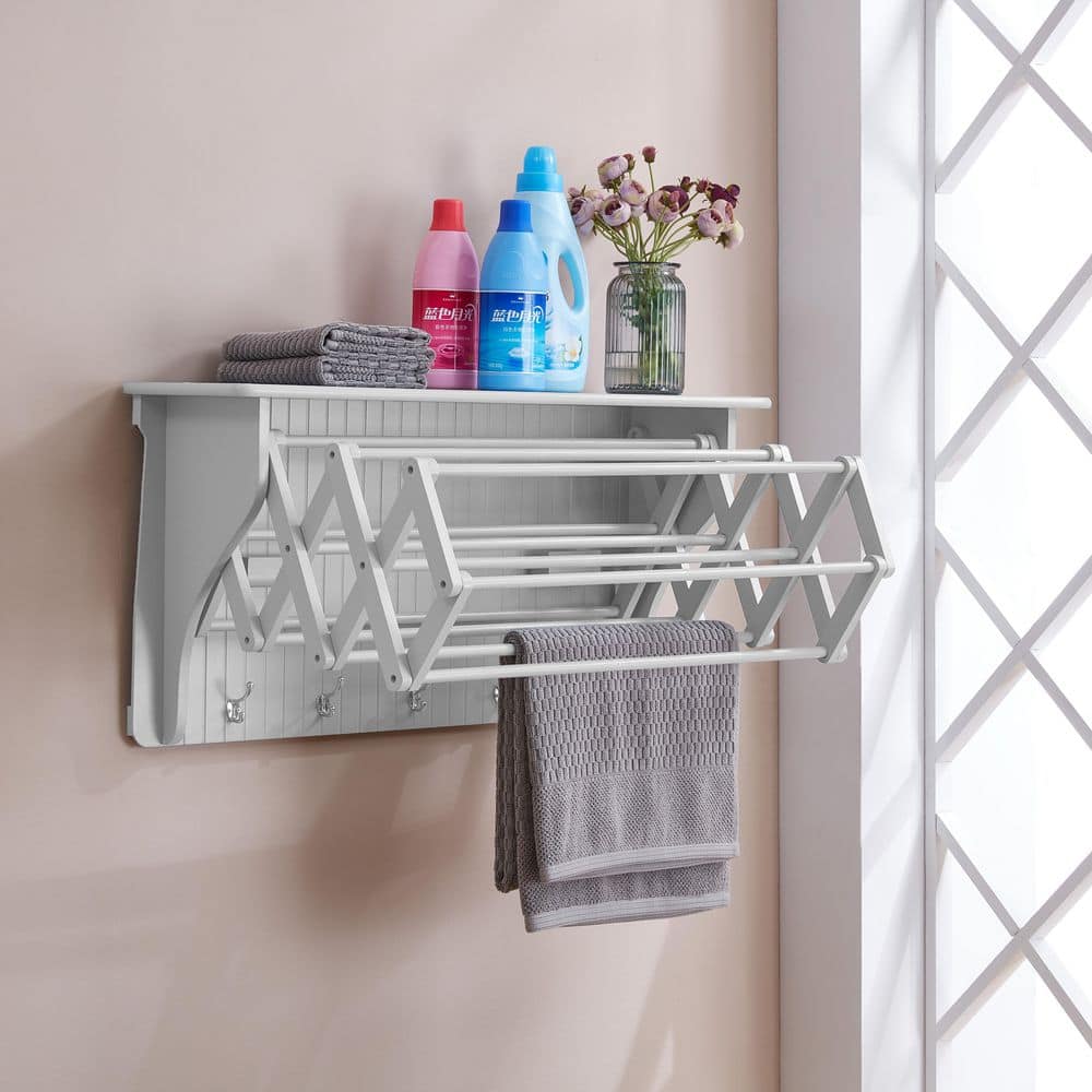 DANYA B 36 in. White Wall Retractable Accordion Drying Rack BQ0734