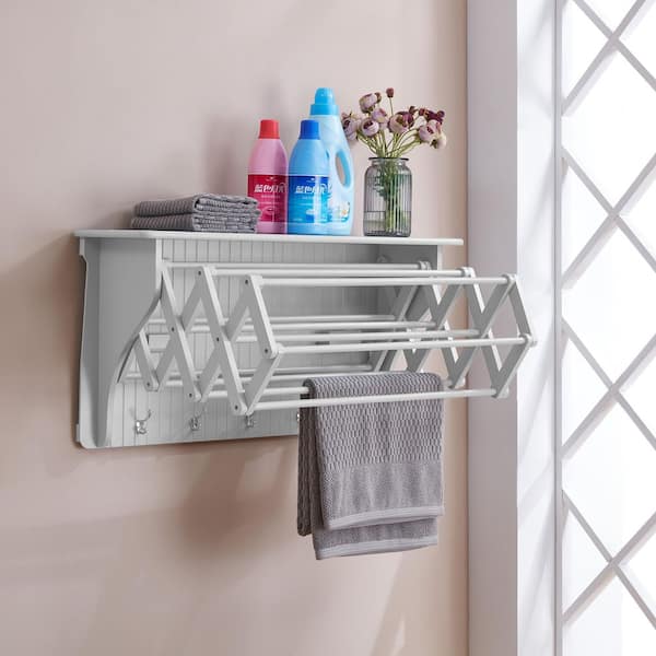 36 in. White Wall Retractable Accordion Drying Rack