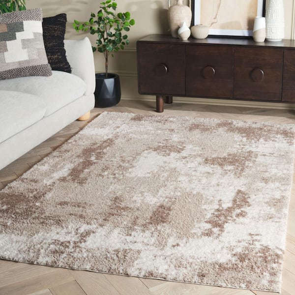Penelope Shag Beige/Ivory Taupe 7 ft. x 7 ft. Distressed Abstract Square Area Rug