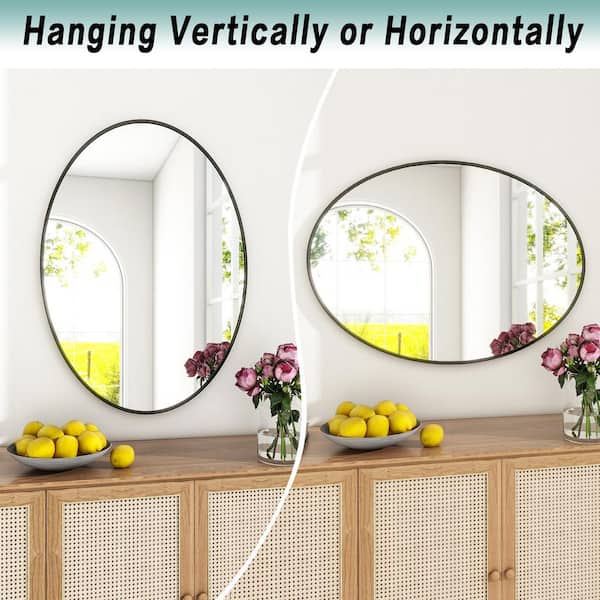 26 in. W x 38 in. H Oval Metal Framed Wall Bathroom Vanity Mirror Black