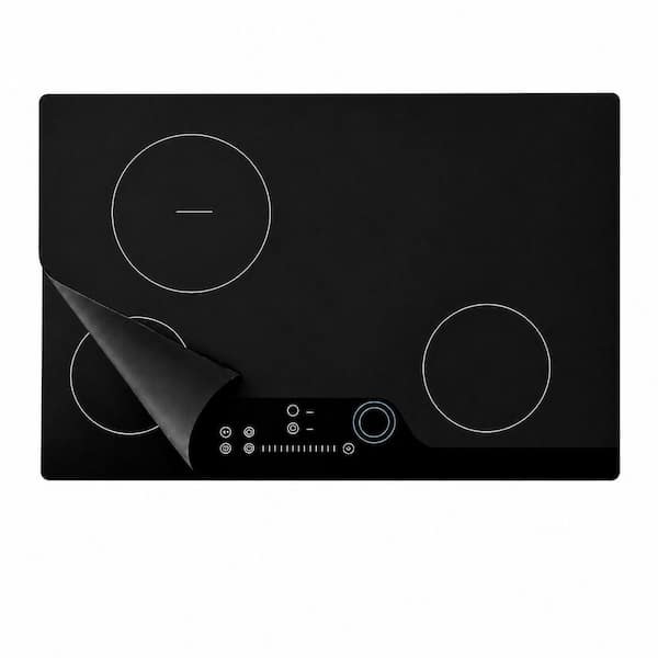 Large Translucent Induction Cooktop Protector Mat, Semi-Transparent Black Silicone, 35.4 in. x 21.2 in.