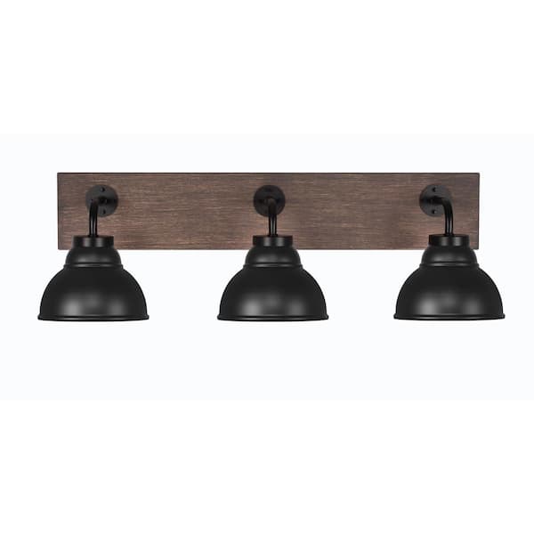 Unbranded Kirby 27.75 in. 3-Light Matte Black and Painted Distressed Wood-look Metal Vanity Light