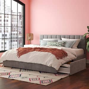 Serena Light Gray Velvet Upholstered King Bed with Drawers
