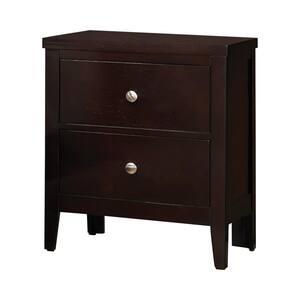 21.75 in. Cappuccino Brown and Silver 2-Drawer Wooden Nightstand