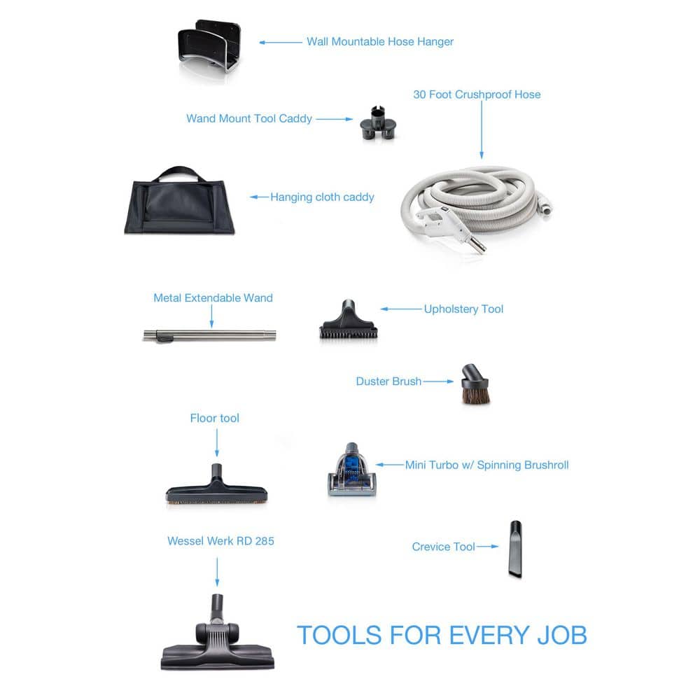 Universal Central Vacuum Hose Kit with Turbo Nozzles and Accessories