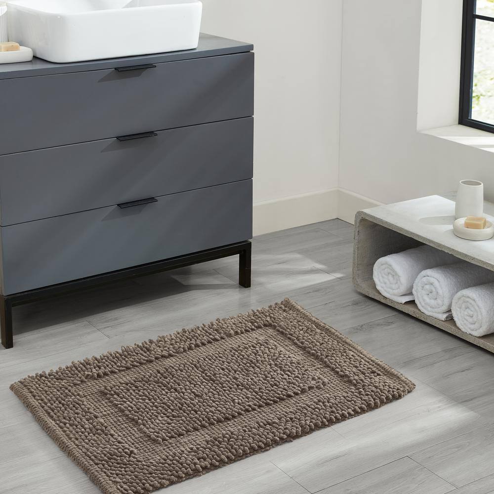 Sophie Border Brown Cotton Chenille Bath Mat 17" x 24"