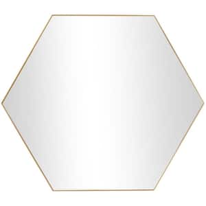 35 in. x 40 in. Hexagon Geometric Framed Gold Wall Mirror with Thin Minimalistic Frame