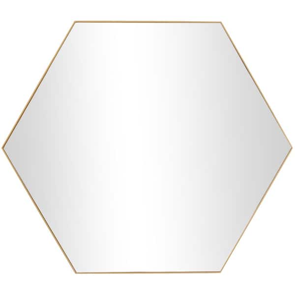 Litton Lane 35 in. x 40 in. Hexagon Geometric Framed Gold Wall Mirror with Thin Minimalistic Frame