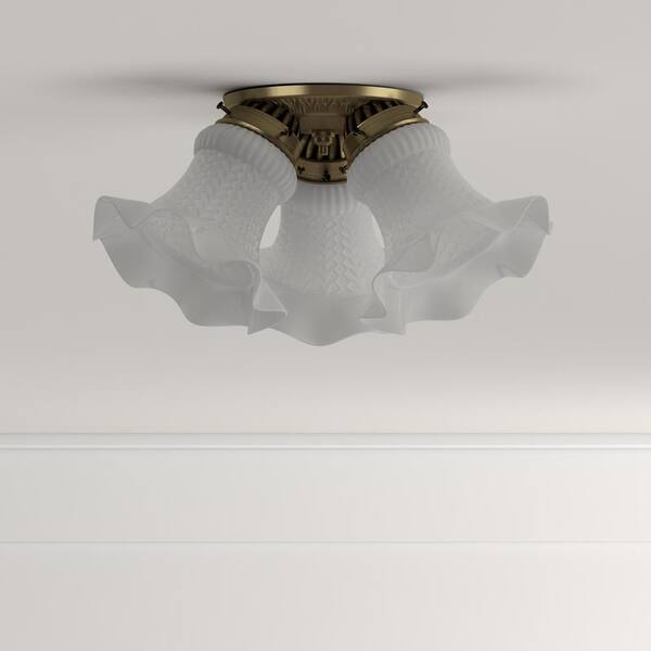 6668600 Three-Light Flush-Mount Interior Ceiling Fixture Antique Brass Finish 