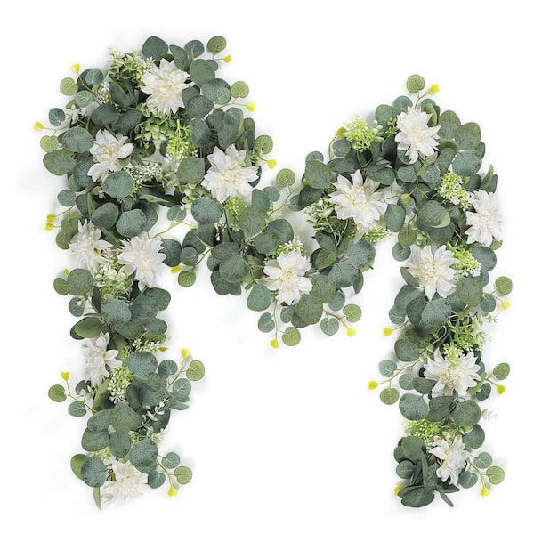 Unbranded 6 ft. White Artificial Dahlia Flower Garland 2 Pack